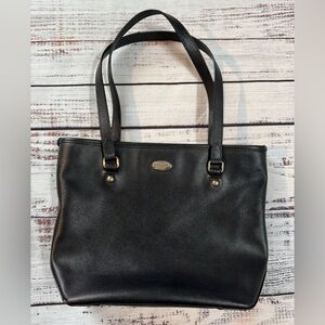 COACH Black Crossgrain Leather Zip Top Tote Bag #F35204